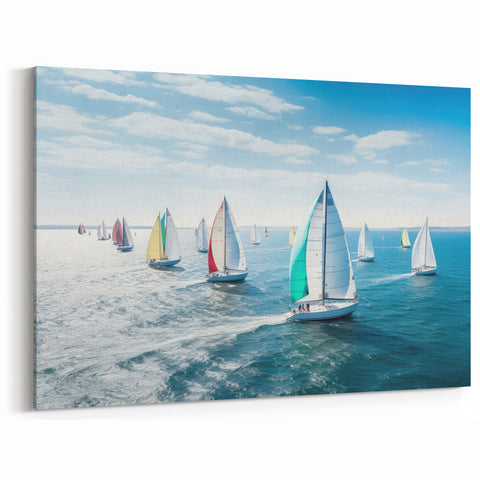 Sailboat Regatta - Nautical Canvas Art | Colorful Sailing Race Print