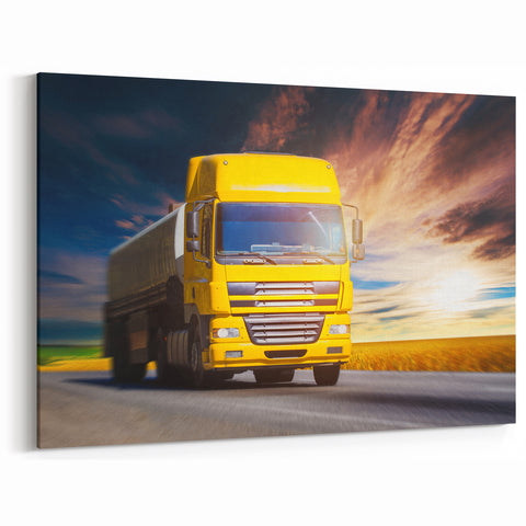 Bold Yellow Truck Wall Art - Modern Truck Photography Print on Canvas