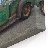 Vintage Green Truck by the Sea - Rustic Coastal Truck Wall Art Print