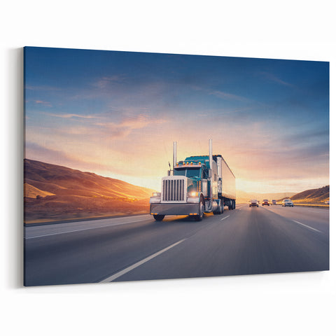 Majestic Semi-Truck at Sunset - Modern Highway Truck Wall Art Print