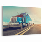 Dynamic Blue Semi-Truck Wall Art - Modern Highway Truck Canvas Print