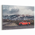 Bold Red Truck in Mountain Landscape - Adventure Truck Wall Art Print