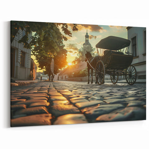 Charming Sunset Carriage Wall Art - Vintage Service Vehicle Canvas Print