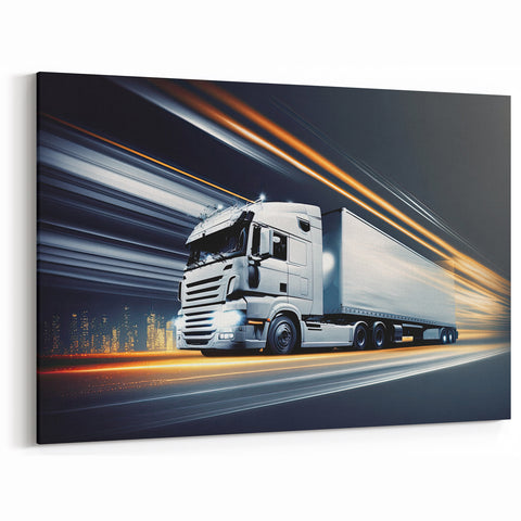 Futuristic White Truck Wall Art - Sleek Modern Highway Truck Print