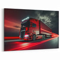 Red Truck at Night Wall Art - Dynamic Modern Highway Truck Print