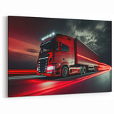 Red Truck at Night Wall Art - Dynamic Modern Highway Truck Print