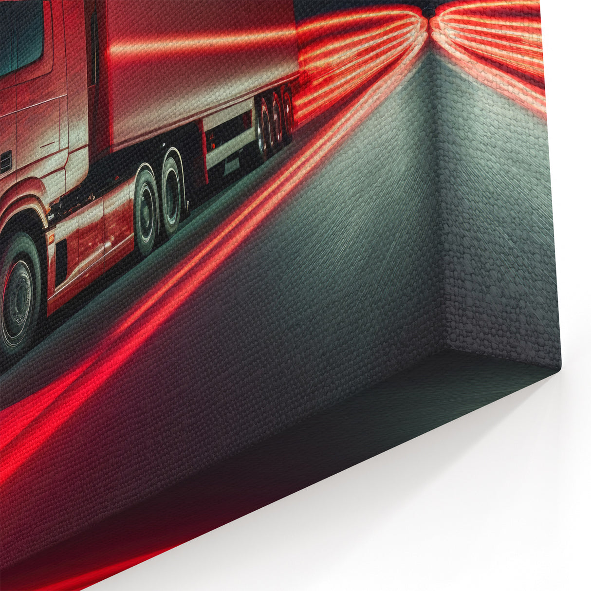 Red Truck at Night Wall Art - Dynamic Modern Highway Truck Print