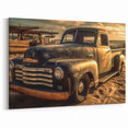 Vintage Truck on Sandy Beach - Rustic Coastal Classic Truck Wall Art