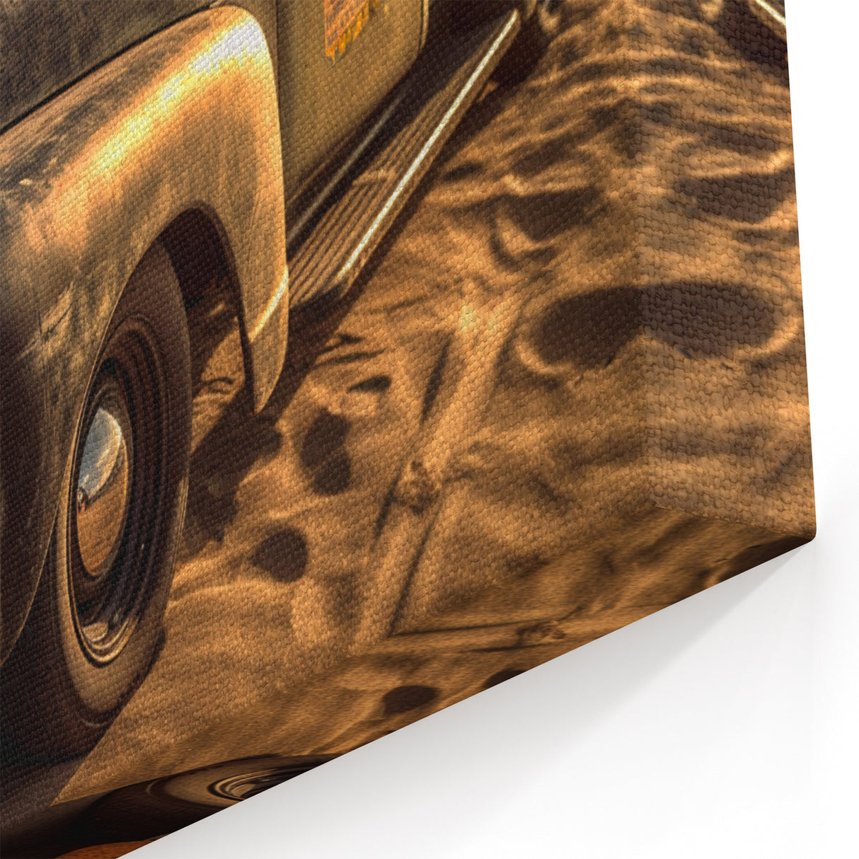 Vintage Truck on Sandy Beach - Rustic Coastal Classic Truck Wall Art