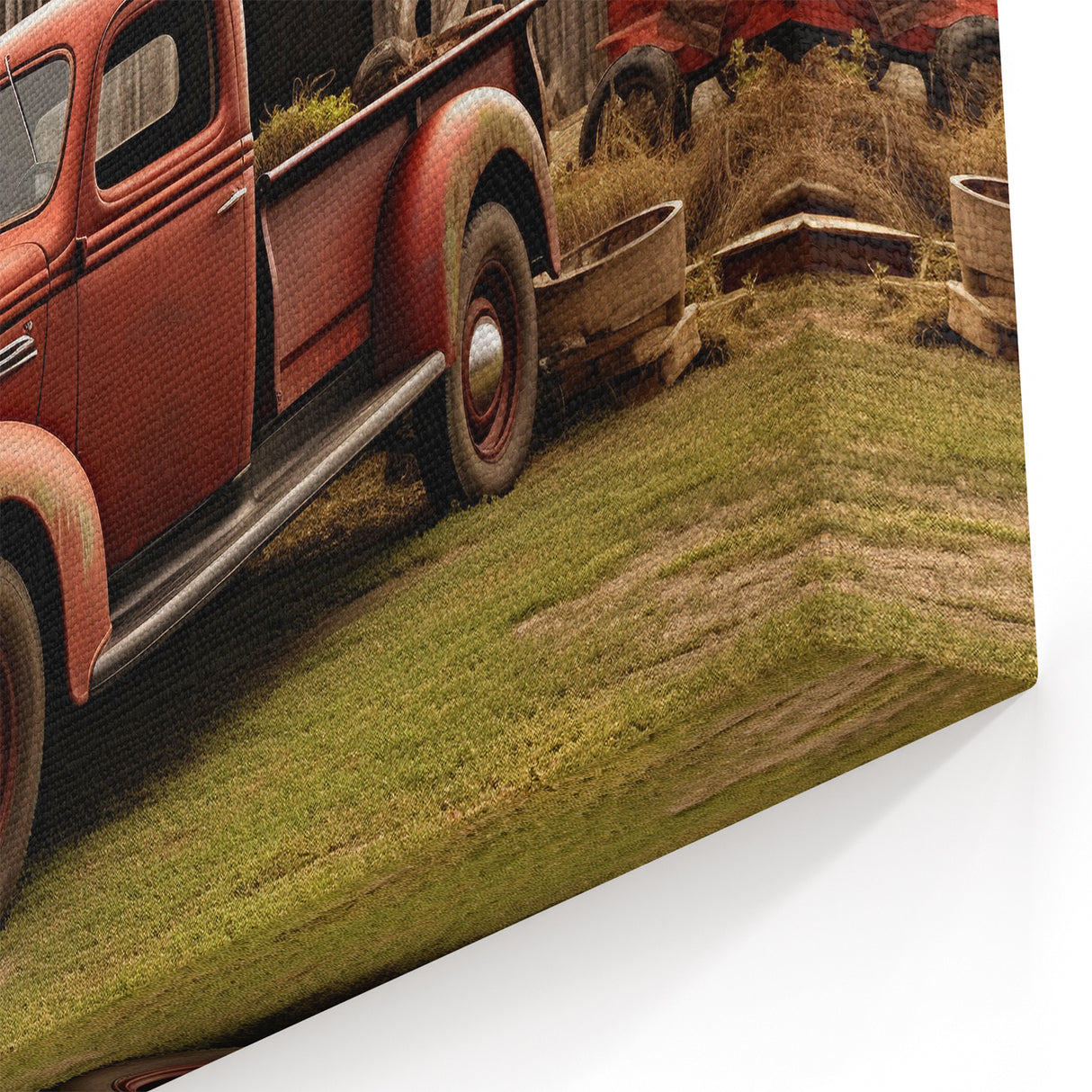 Rustic Red Vintage Truck by Barn - Classic Truck Canvas Wall Art