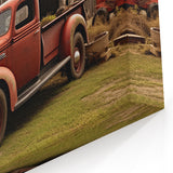 Rustic Red Vintage Truck by Barn - Classic Truck Canvas Wall Art