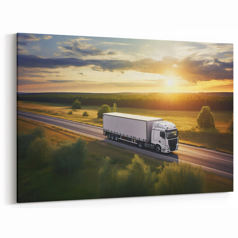 Sunset Highway Journey - Scenic Truck Canvas Wall Art for Home Decor