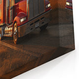 Sunset Highway Truck - Bold Red Semi Truck Wall Art for Home Decor