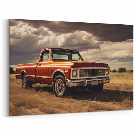Classic Orange Pickup Truck - Retro Truck Canvas Wall Art for Decor