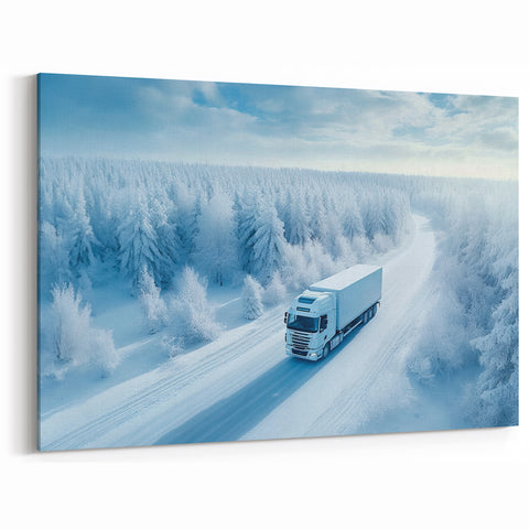 Winter Wonderland Truck - Icy Road Semi Truck Wall Art for Home Decor
