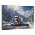 Red Semi Truck on Winter Road - Bold Truck Canvas Wall Art for Decor