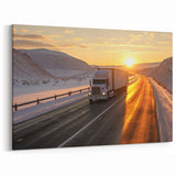 Winter Sunrise Truck - Serene Snowy Highway Semi Truck Wall Art Decor