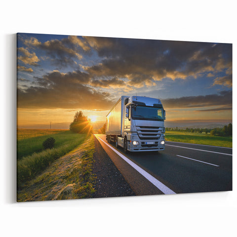 Sunset Highway Semi Truck - Stunning Truck Canvas Wall Art Decor