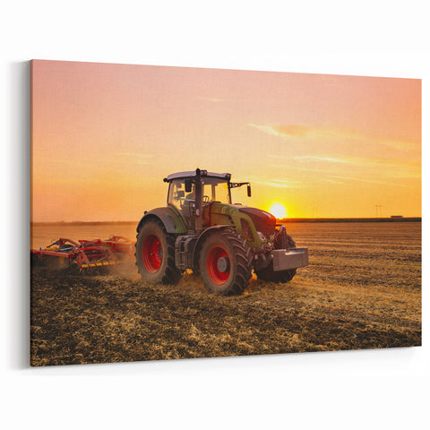Tractor at Sunset Wall Art - Industrial Farm Equipment Canvas Print