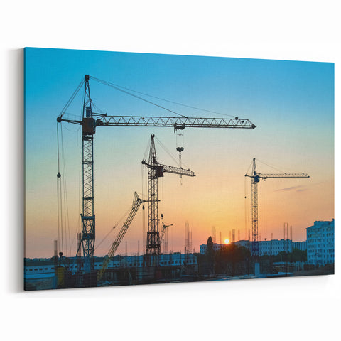 Urban Construction Cranes Art Print - Industrial Cityscape Wall Decor
