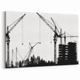 Monochrome Construction Cranes Art - Industrial Silhouette Canvas Print