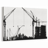 Monochrome Construction Cranes Art - Industrial Silhouette Canvas Print