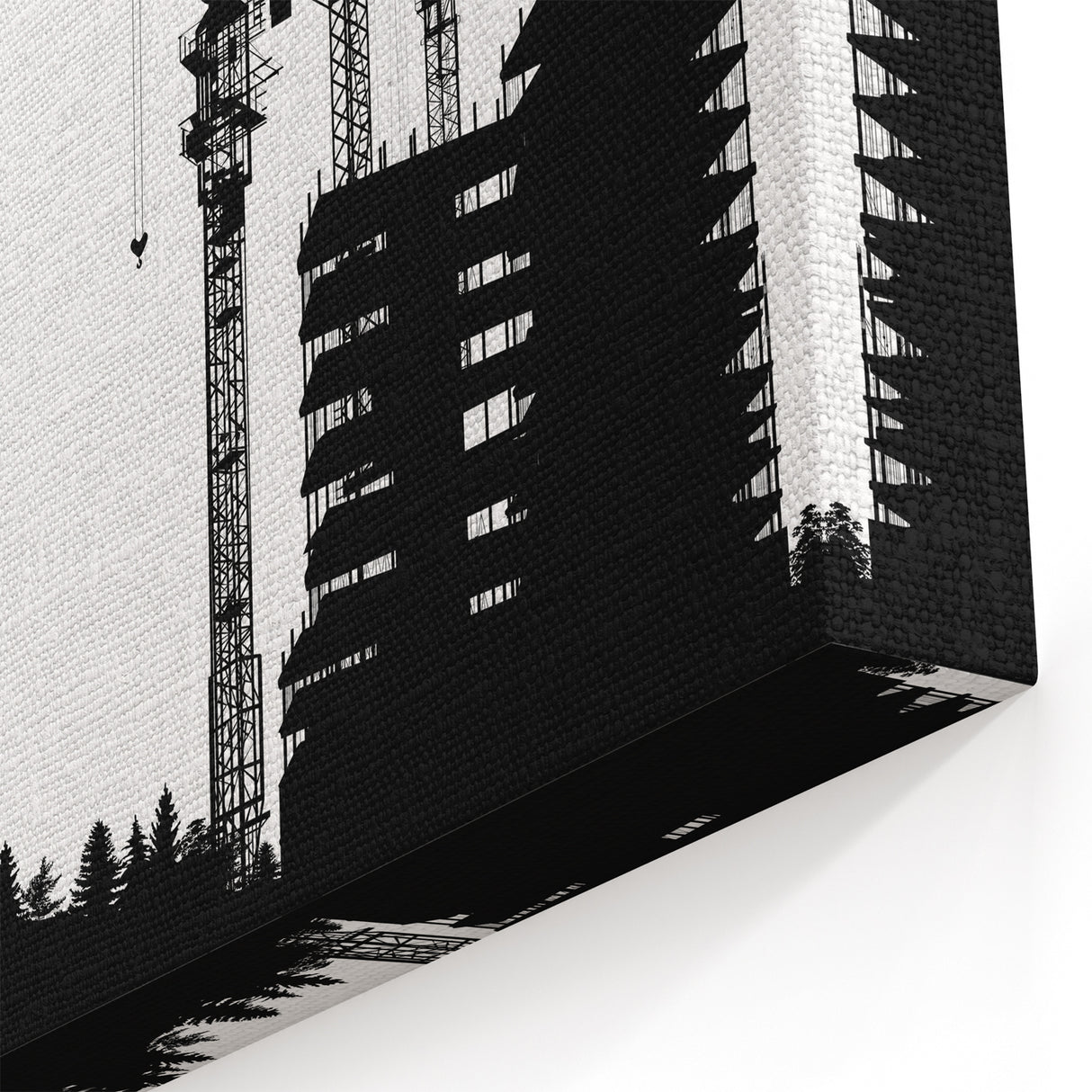 Monochrome Construction Cranes Art - Industrial Silhouette Canvas Print