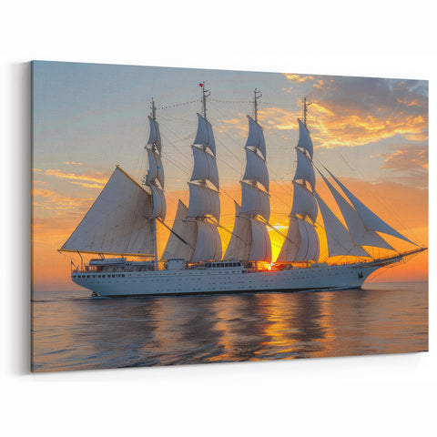 Golden Horizon Sail - Nautical Canvas Art | Majestic Sailboat Print