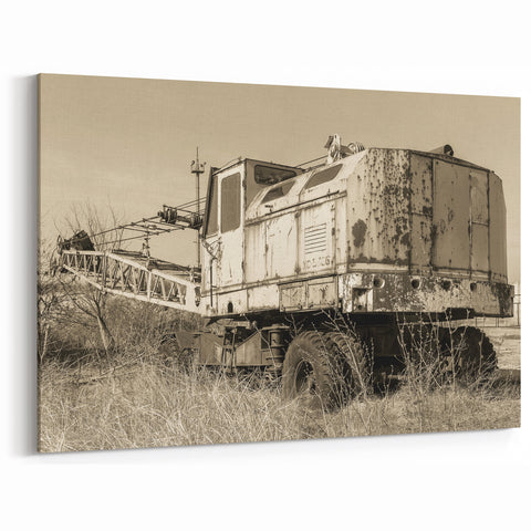 Vintage Crane Wall Art - Sepia-Toned Industrial Machinery Canvas Print