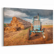 Rustic Farm Tractor Art - Vintage Blue Tractor and Hay Bales Canvas Print