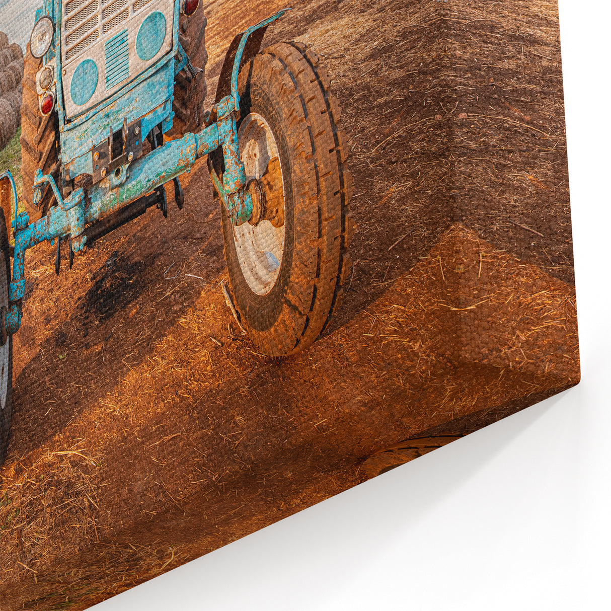 Rustic Farm Tractor Art - Vintage Blue Tractor and Hay Bales Canvas Print