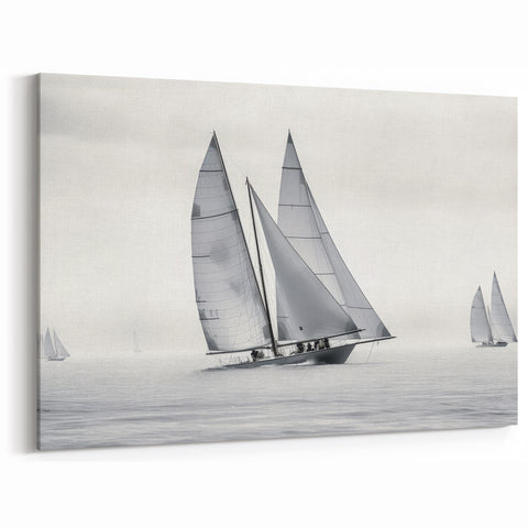 Monochrome Regatta - Nautical Canvas Art | Black and White Sailboat Print