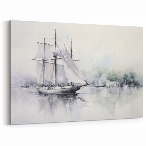 Watercolor Harbor - Nautical Canvas Art | Elegant Sailboat Print