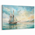 Seaside Tranquility - Nautical Canvas Art | Watercolor Sailboat Print