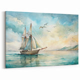 Seaside Tranquility - Nautical Canvas Art | Watercolor Sailboat Print