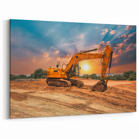 Excavator at Sunrise - Heavy Equipment Wall Art | Construction Vehicle Print