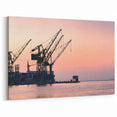 Cranes at Dusk - Industrial Harbor Scene | Heavy Equipment Wall Art
