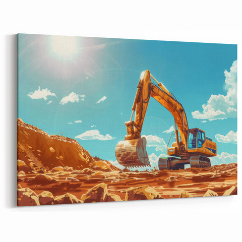 Excavator Under the Sun - Vibrant Heavy Equipment Wall Art | Bold Decor