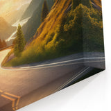 Sunlit Mountain Road Wall Art - Scenic Pathway at Sunrise