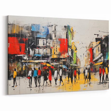Vibrant Urban Street Wall Art - Colorful Cityscape with Abstract Style