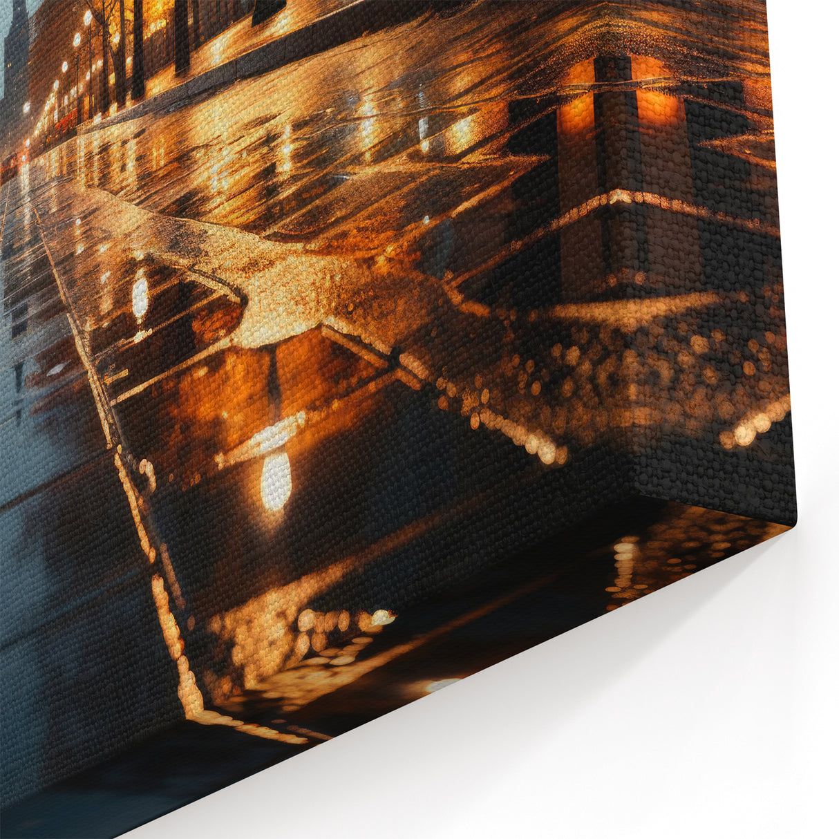 Rainy Night City Street Wall Art - Elegant Urban Evening Scene