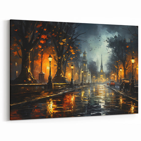 Romantic Paris Night Wall Art - Illuminated Street with Eiffel Tower