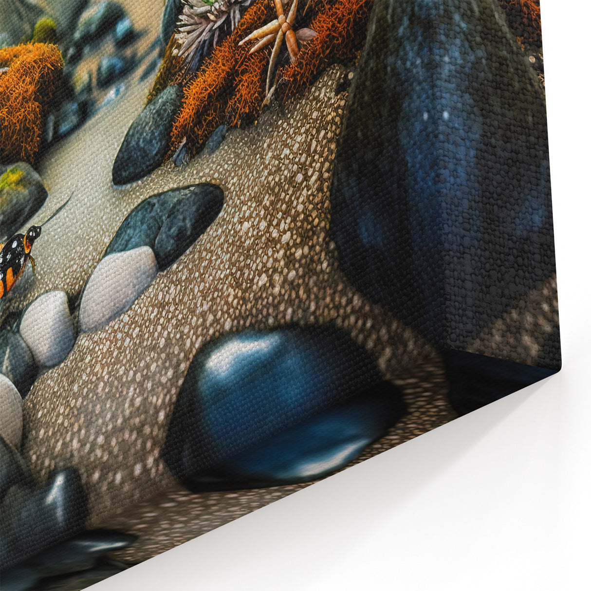 Rock Landscape Posters - Lush Green Plants and Orange Moss in Nature Art
