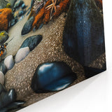 Rock Landscape Posters - Lush Green Plants and Orange Moss in Nature Art