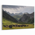 Mountain Valley Landscape Wall Art - Cattle Grazing Scenic Canvas