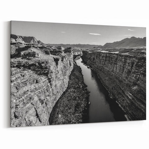 Black and White Canyon Wall Art - Dramatic Valley Landscape Print