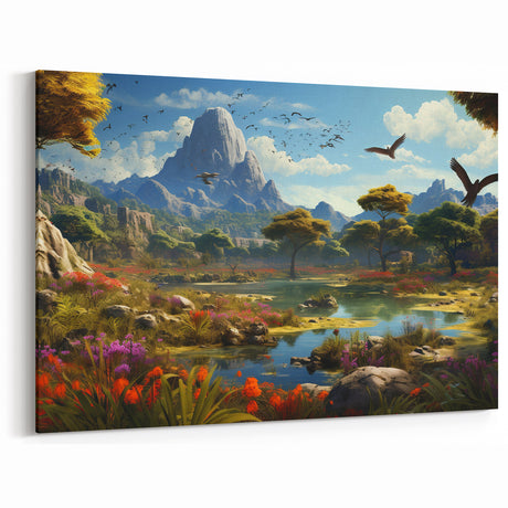 Majestic Valley Wall Art - Vibrant Wildlife Landscape Canvas Print