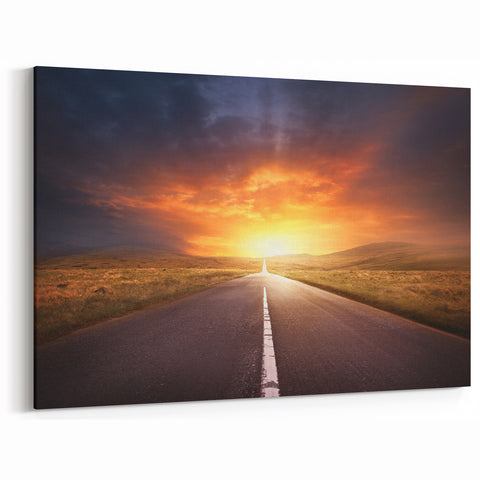Sunset Road Wall Art - Dramatic Pathway Leading into the Horizon