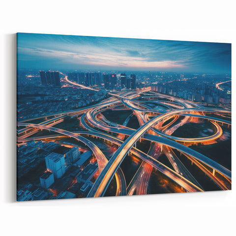 Dynamic City Highway Wall Art - Illuminated Overpasses at Dusk