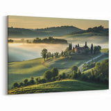 Morning Mist Valley Wall Art - Tranquil Tuscan Landscape Canvas Print
